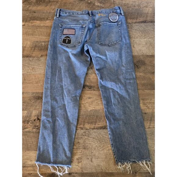 PacSun Patched Girlfriend Cropped Jeans Women's Size 26 MidRise Frayed Hem - Picture 8 of 8